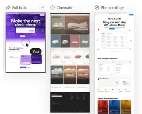 Three designs side by side on the builder canvas