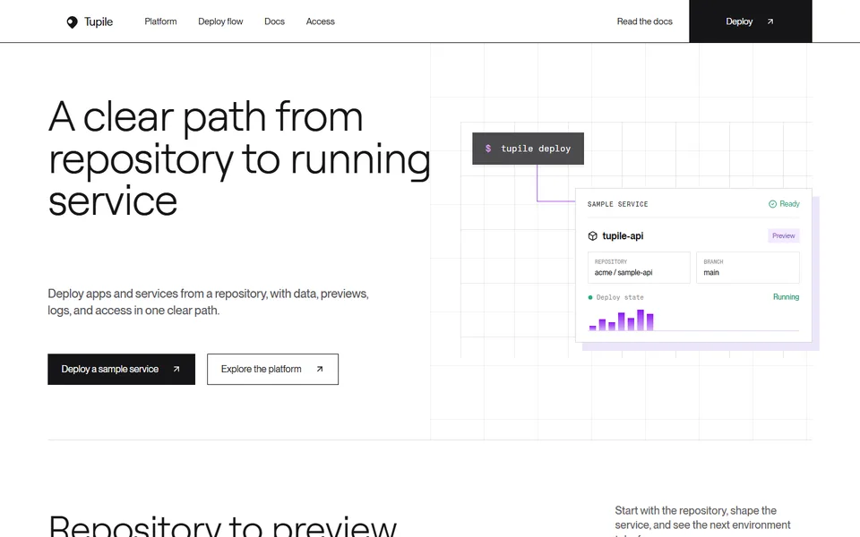 Tupile Cloud application platform template preview